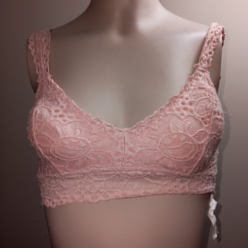 Aero pastel pink floral lace bralette size small